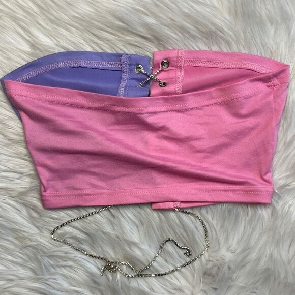 SHEIN Rhinestone Tie Up Color Block Tube Top Pink & Purple Size XS - Picture 4 of 4